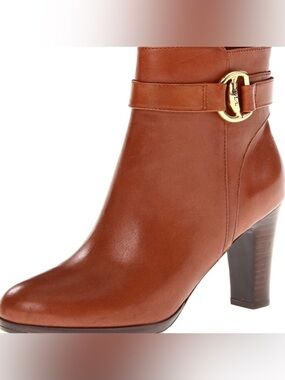 Ralph Lauren tan Leather belted Mandy Chelsea ankle heeled boots